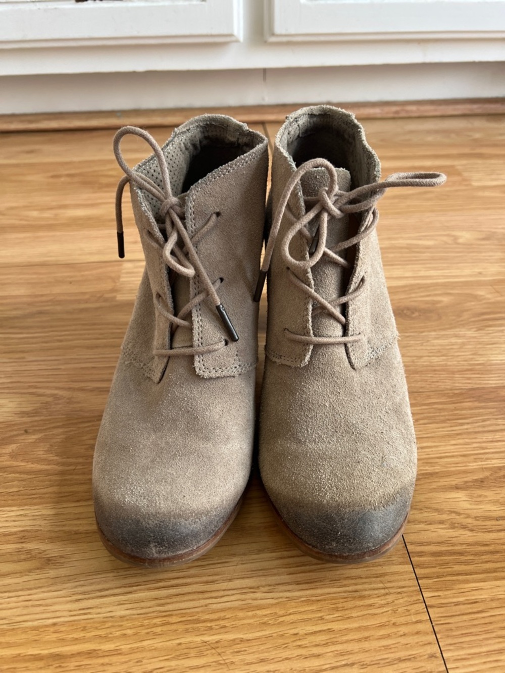 Toms Taupe Suede Lace-Up Ankle Boots